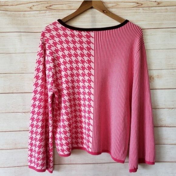 Anthro Dolan Knit Lounge Bell Sleeve Striped/Houndstooth Sweater - Picture 8 of 10